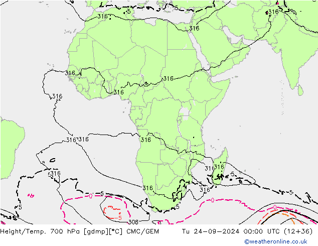 Hoogte/Temp. 700 hPa CMC/GEM di 24.09.2024 00 UTC