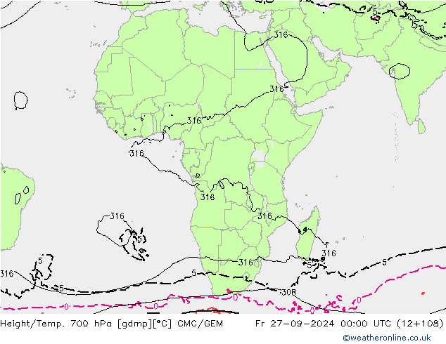 Height/Temp. 700 hPa CMC/GEM  27.09.2024 00 UTC