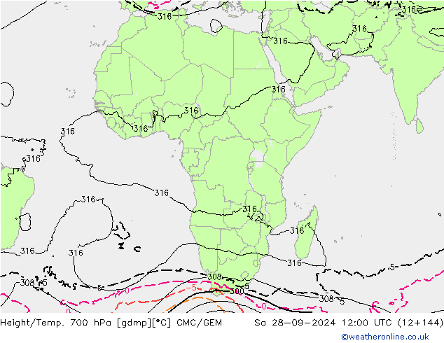 Yükseklik/Sıc. 700 hPa CMC/GEM Cts 28.09.2024 12 UTC