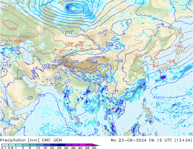 Srážky CMC/GEM Po 23.09.2024 12 UTC