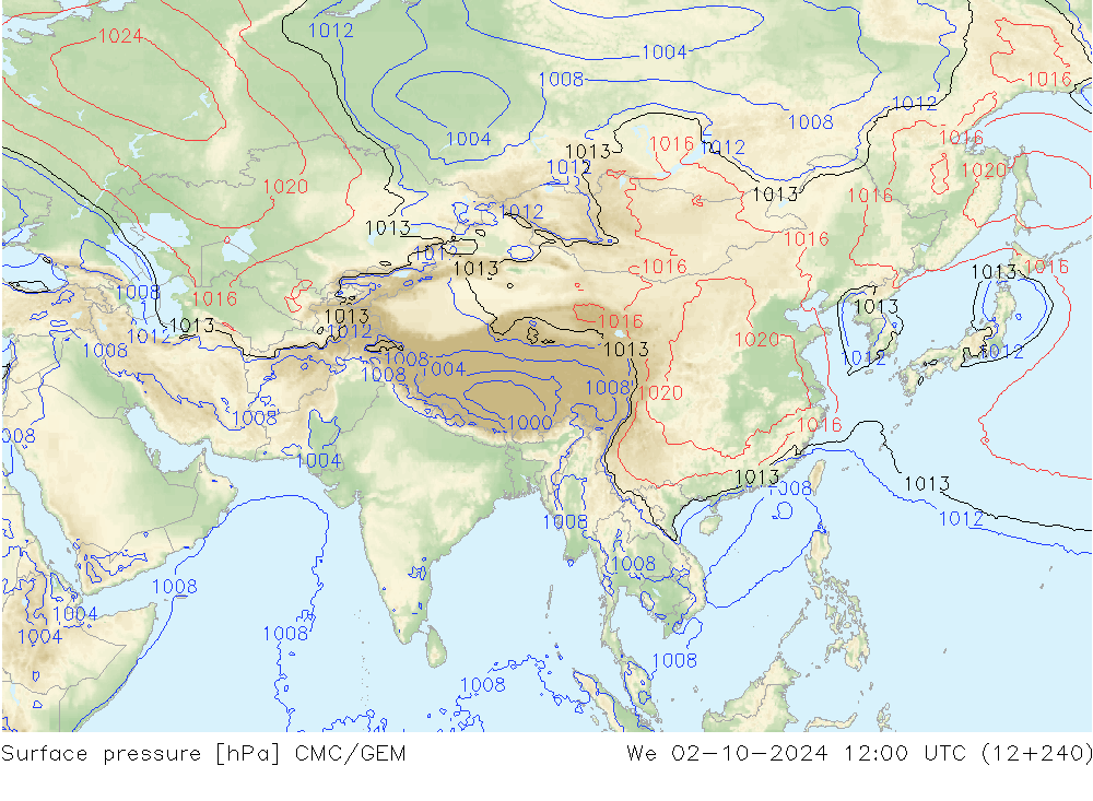 Atmosférický tlak CMC/GEM St 02.10.2024 12 UTC