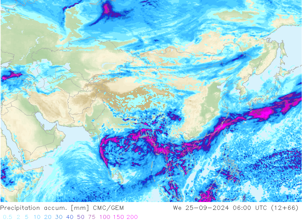 Precipitation accum. CMC/GEM We 25.09.2024 06 UTC