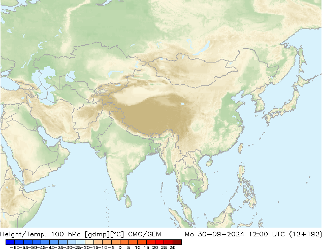 Height/Temp. 100 hPa CMC/GEM pon. 30.09.2024 12 UTC