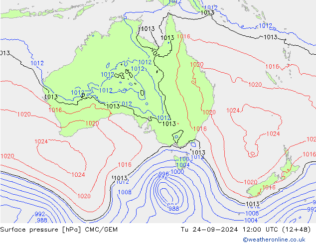 Atmosférický tlak CMC/GEM Út 24.09.2024 12 UTC