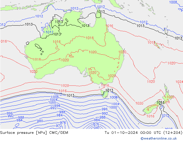 Surface pressure CMC/GEM Tu 01.10.2024 00 UTC