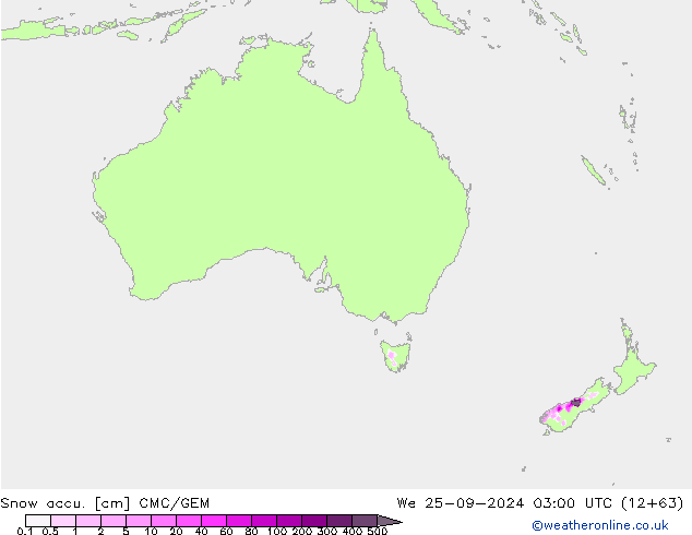 Snow accu. CMC/GEM mer 25.09.2024 03 UTC