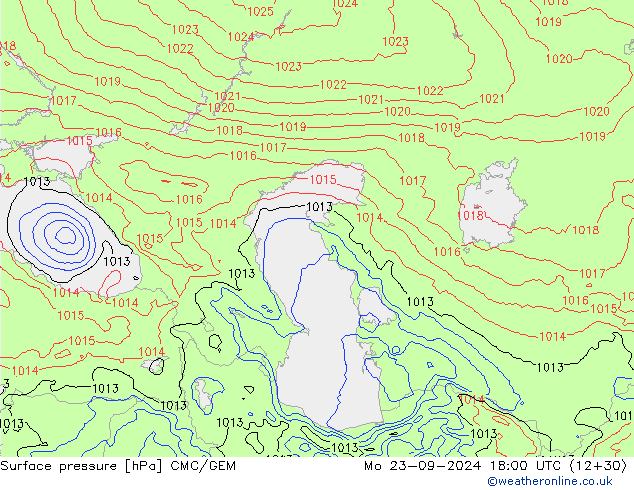 Atmosférický tlak CMC/GEM Po 23.09.2024 18 UTC