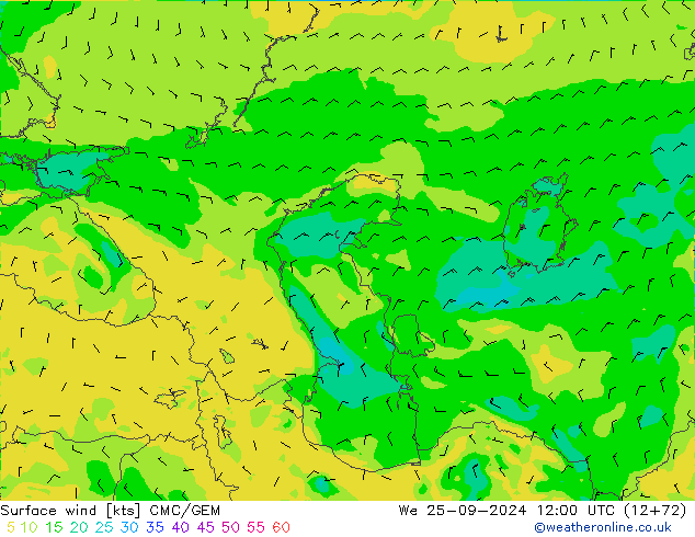 ветер 10 m CMC/GEM ср 25.09.2024 12 UTC