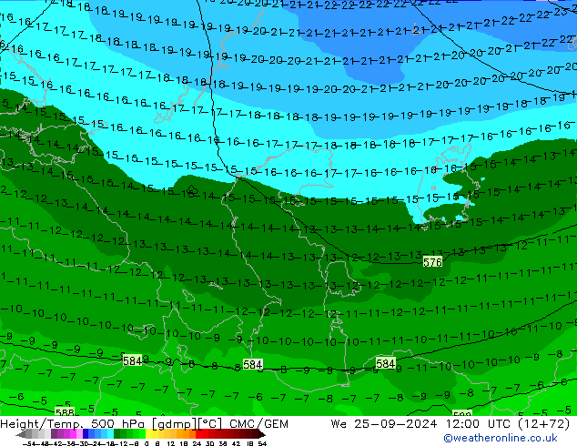 Height/Temp. 500 hPa CMC/GEM We 25.09.2024 12 UTC