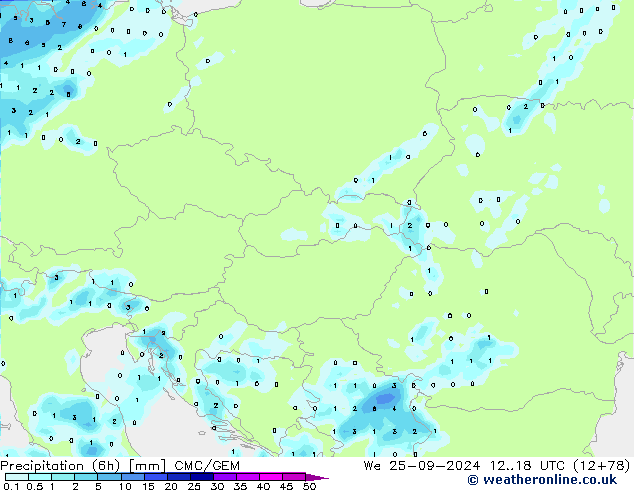 Precipitazione (6h) CMC/GEM mer 25.09.2024 18 UTC