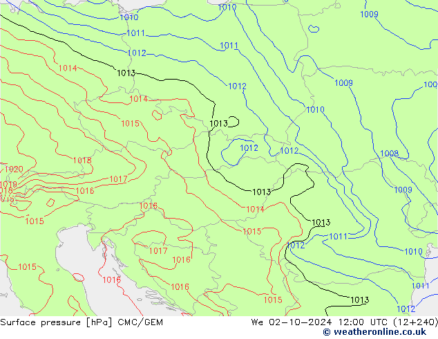 Surface pressure CMC/GEM We 02.10.2024 12 UTC