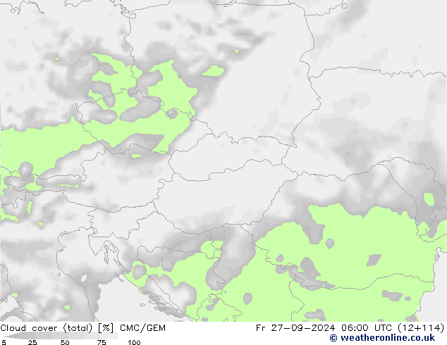 Bewolking (Totaal) CMC/GEM vr 27.09.2024 06 UTC