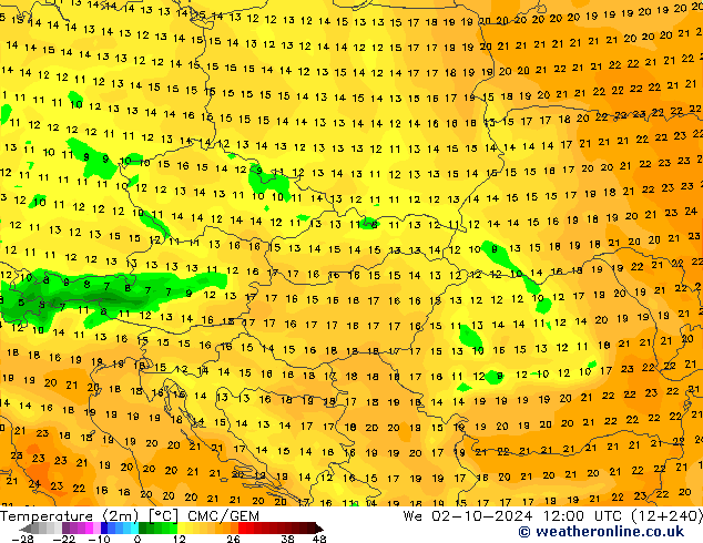 Temperature (2m) CMC/GEM St 02.10.2024 12 UTC