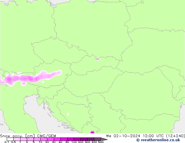 Snow accu. CMC/GEM St 02.10.2024 12 UTC