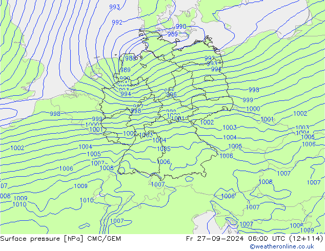 Surface pressure CMC/GEM Fr 27.09.2024 06 UTC