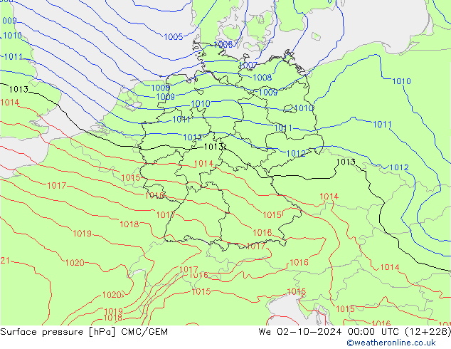 Surface pressure CMC/GEM We 02.10.2024 00 UTC