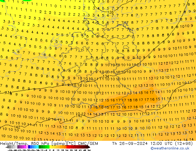 Height/Temp. 850 hPa CMC/GEM czw. 26.09.2024 12 UTC