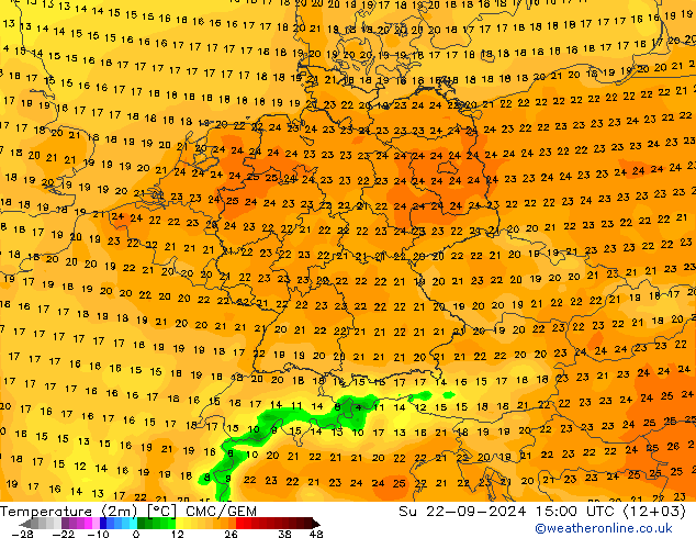 Temperaturkarte (2m) CMC/GEM So 22.09.2024 15 UTC