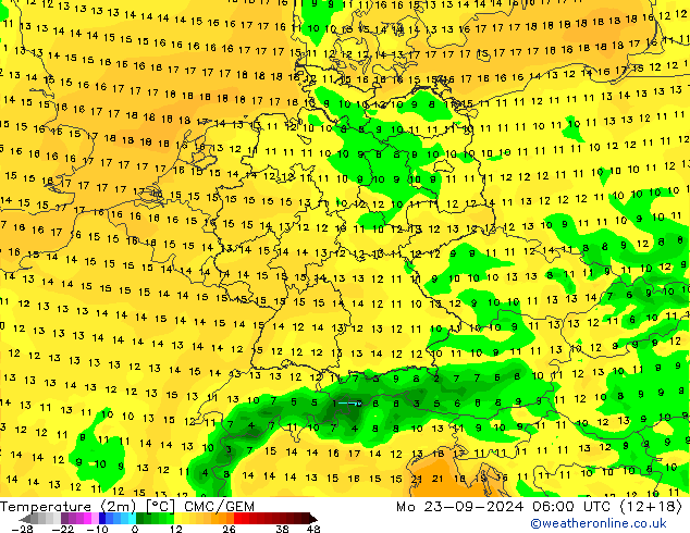 温度图 CMC/GEM 星期一 23.09.2024 06 UTC