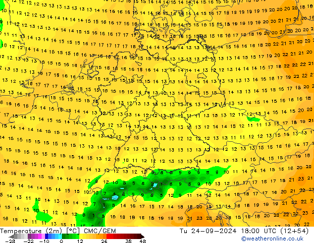 Temperatura (2m) CMC/GEM mar 24.09.2024 18 UTC