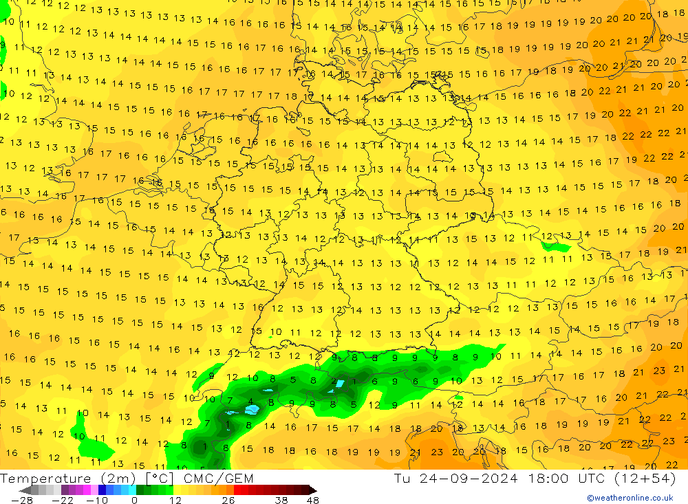 Temperatura (2m) CMC/GEM mar 24.09.2024 18 UTC