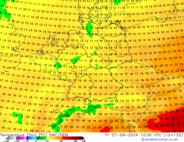 温度图 CMC/GEM 星期五 27.09.2024 12 UTC