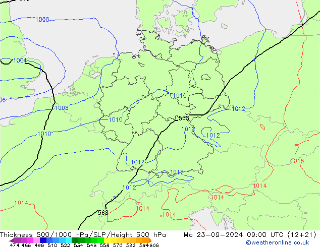 Theta-e 850hPa CMC/GEM Mo 23.09.2024 09 UTC