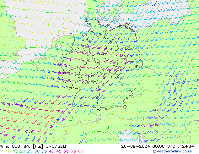 Wind 850 hPa CMC/GEM Th 26.09.2024 00 UTC