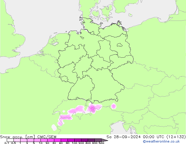 Snow accu. CMC/GEM  28.09.2024 00 UTC