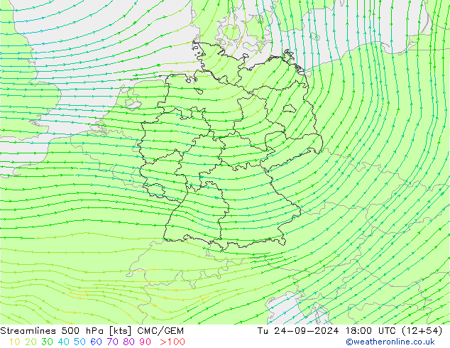 Línea de corriente 500 hPa CMC/GEM mar 24.09.2024 18 UTC