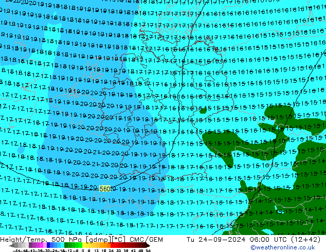 Height/Temp. 500 hPa CMC/GEM  24.09.2024 06 UTC