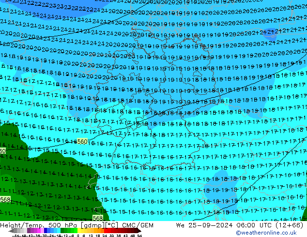 Height/Temp. 500 гПа CMC/GEM ср 25.09.2024 06 UTC