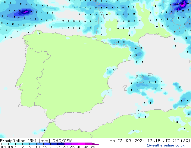 Precipitation (6h) CMC/GEM Po 23.09.2024 18 UTC