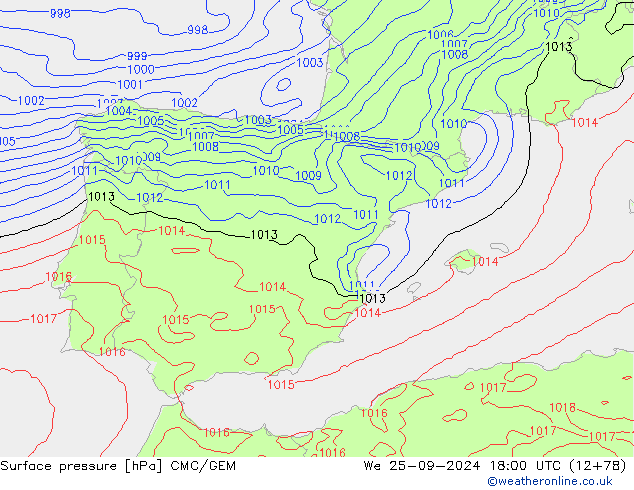 Luchtdruk (Grond) CMC/GEM wo 25.09.2024 18 UTC