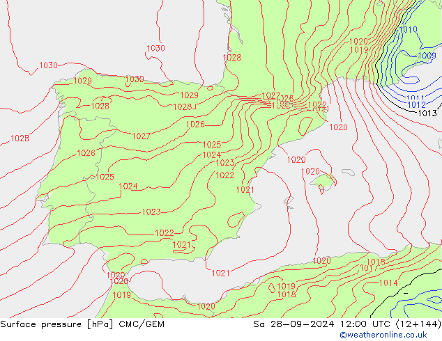 Pressione al suolo CMC/GEM sab 28.09.2024 12 UTC