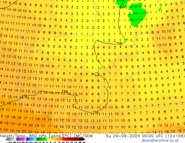 Géop./Temp. 850 hPa CMC/GEM dim 29.09.2024 00 UTC