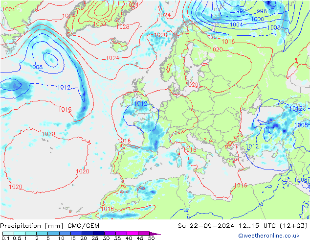 Precipitation CMC/GEM Su 22.09.2024 15 UTC