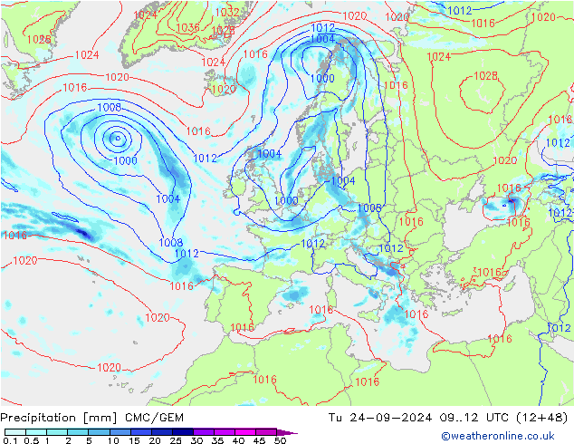 Precipitation CMC/GEM Tu 24.09.2024 12 UTC