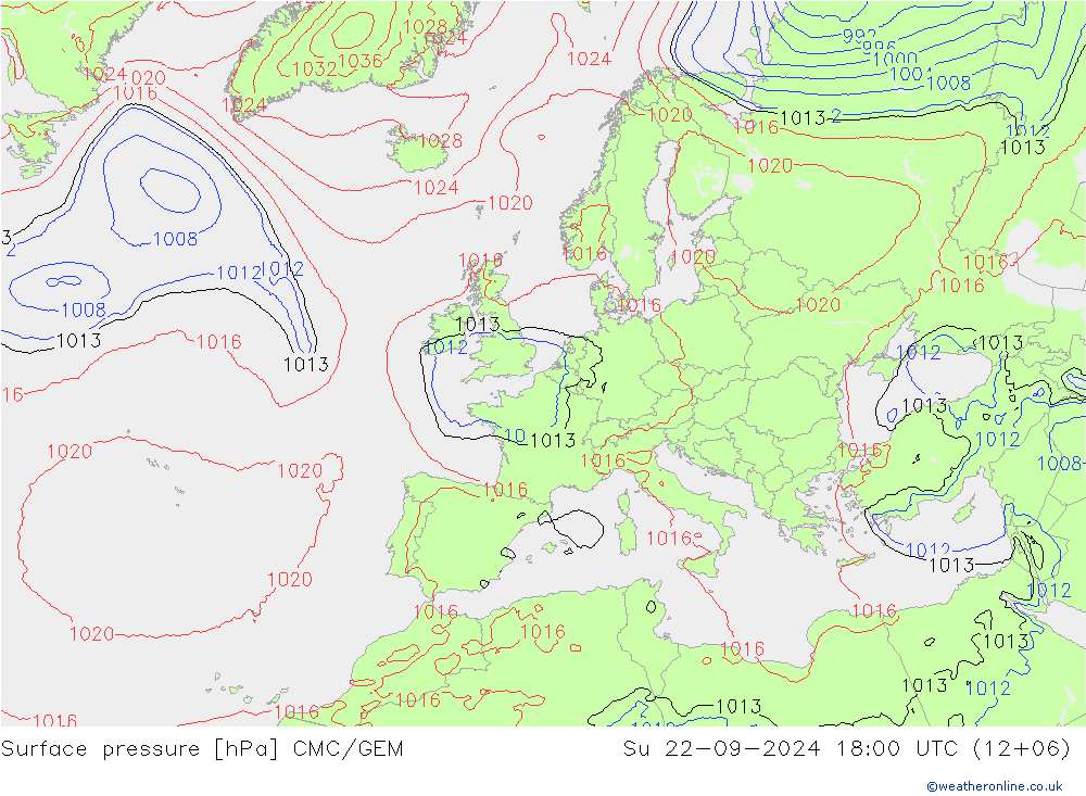 Surface pressure CMC/GEM Su 22.09.2024 18 UTC