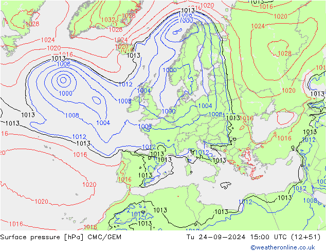 Surface pressure CMC/GEM Tu 24.09.2024 15 UTC