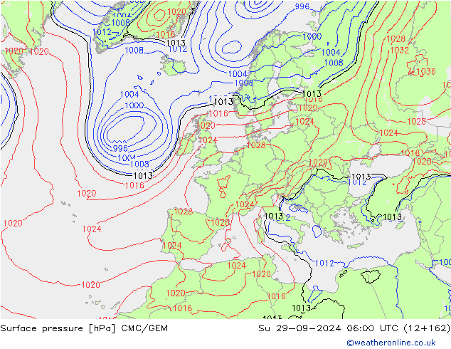 Surface pressure CMC/GEM Su 29.09.2024 06 UTC