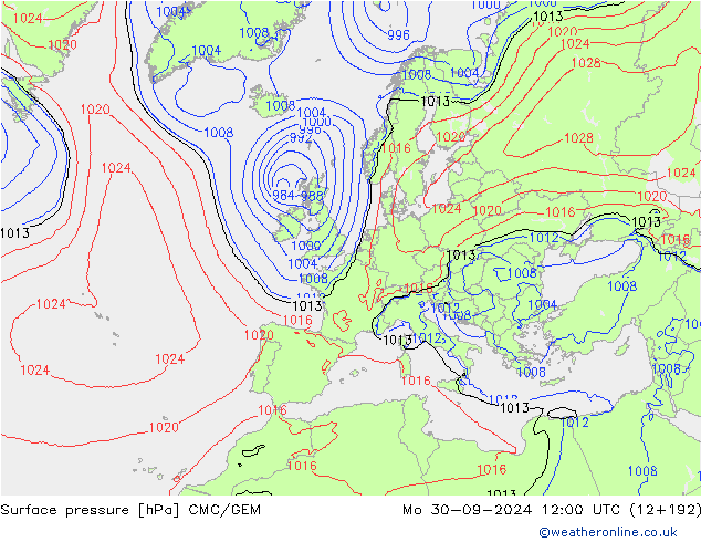 Luchtdruk (Grond) CMC/GEM ma 30.09.2024 12 UTC