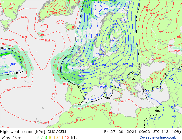 High wind areas CMC/GEM ven 27.09.2024 00 UTC