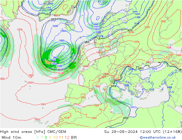 High wind areas CMC/GEM Su 29.09.2024 12 UTC