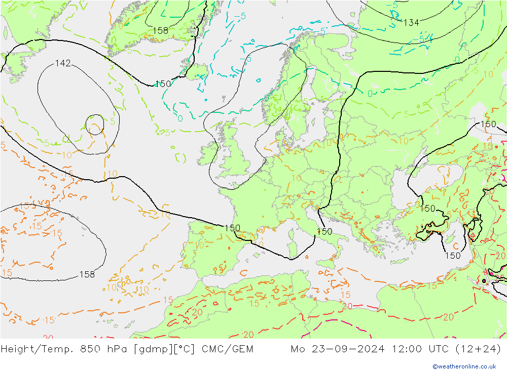 Height/Temp. 850 hPa CMC/GEM Mo 23.09.2024 12 UTC