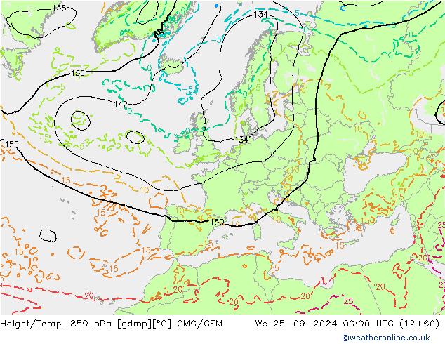 Height/Temp. 850 hPa CMC/GEM Mi 25.09.2024 00 UTC