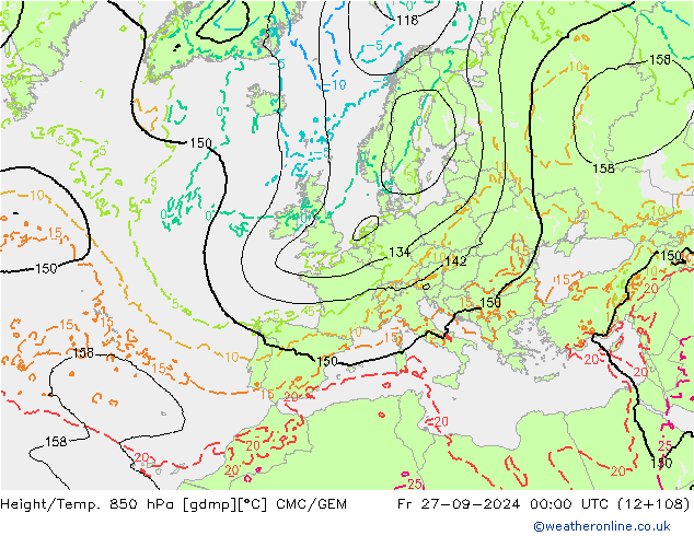 Height/Temp. 850 hPa CMC/GEM Fr 27.09.2024 00 UTC