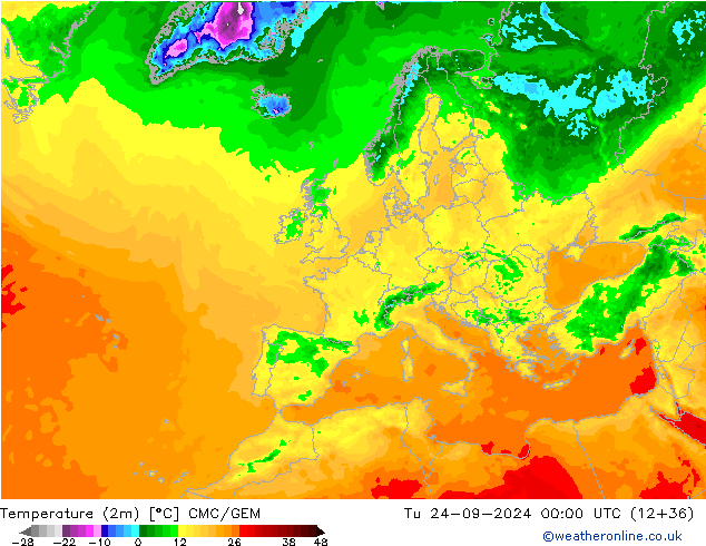 Temperature (2m) CMC/GEM Út 24.09.2024 00 UTC