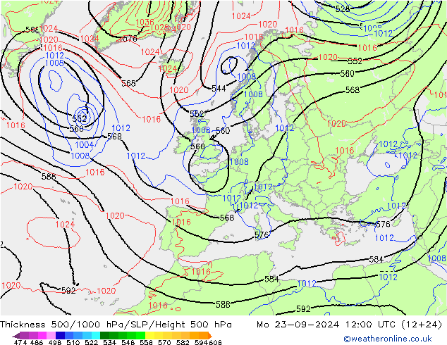 Theta-e 850hPa CMC/GEM Pzt 23.09.2024 12 UTC