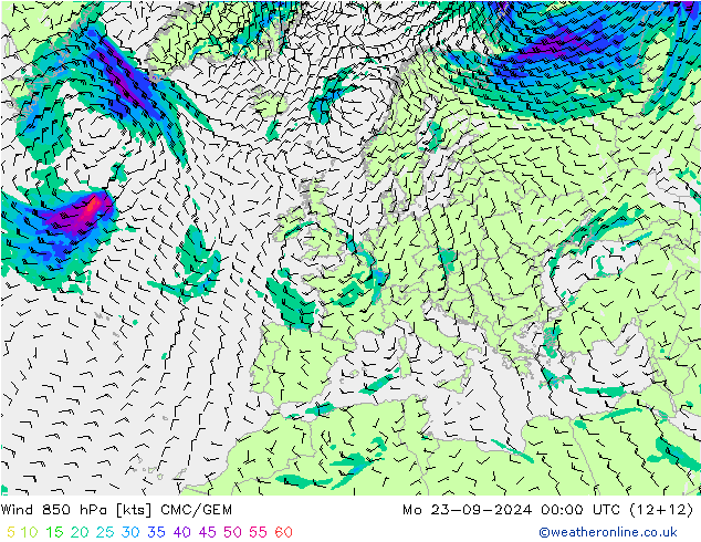 Wind 850 hPa CMC/GEM Mo 23.09.2024 00 UTC